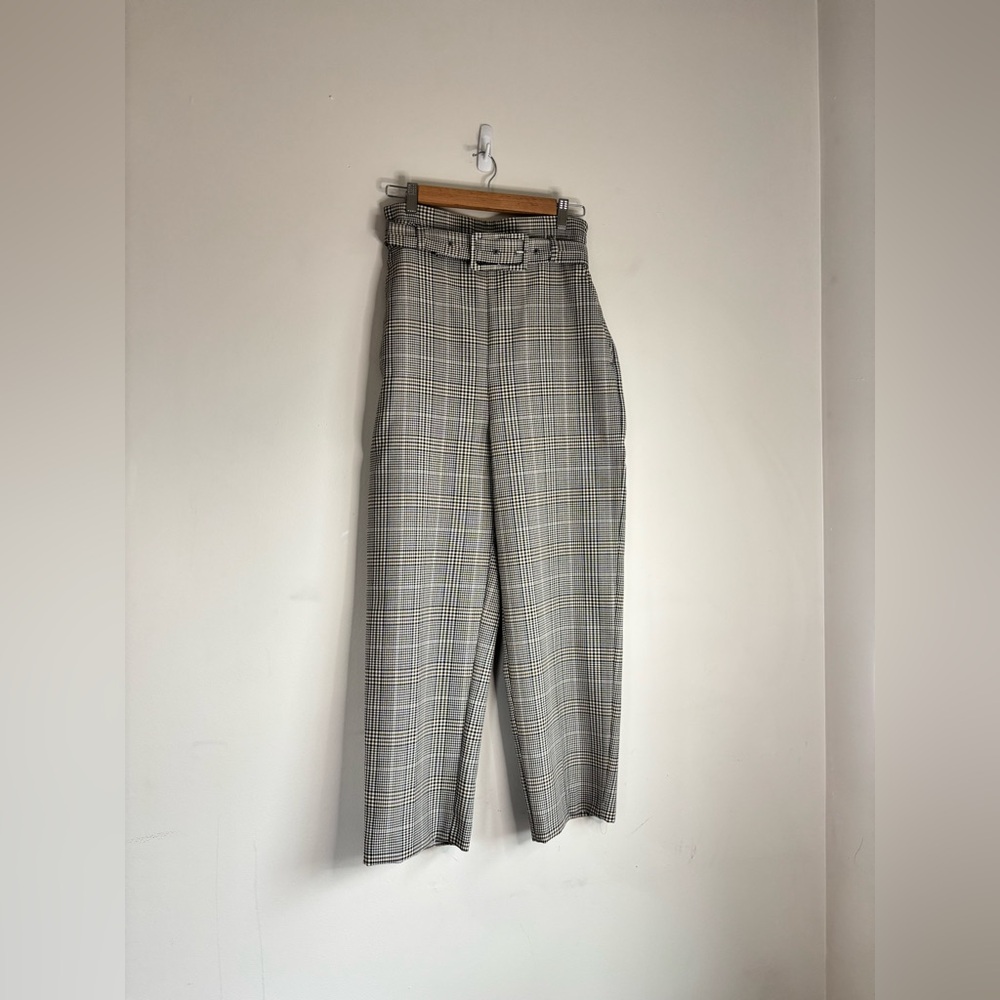 Zara High-Waist Plaid Trousers with Belt - Picture 4 of 4